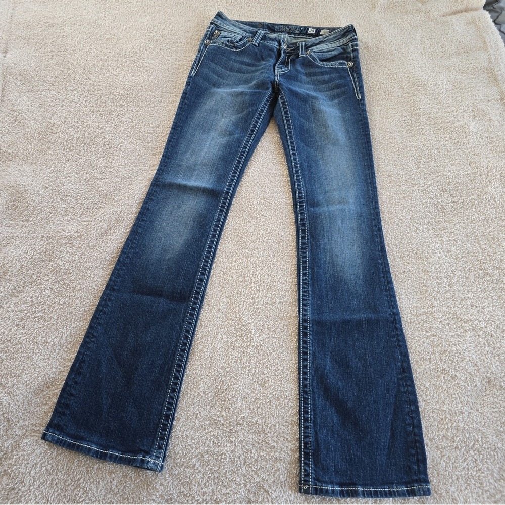 Miss Me Bootcut Denim Jeans Size 28 Embellished Rhinestone Flap Pockets JE5316BC